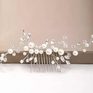 Bridal Silver Crystal Rhinestone Pearl Jewel Droplet Wedding Hair Comb/Hair Accessory/Hair Pin image 4