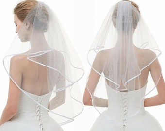Minimalist veil, Plain tulle veil with white edge, Double tier veil, Elbow/Waltz veil, Blusher veil, Short veil with comb,Bachelorette veil