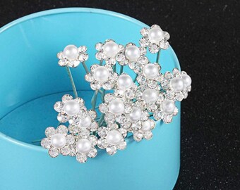 10pcs Bridal Flower Hair Pins With White Pearls | Diamante Hair Pins | Hairstyle | Embellishment | Weeding | Hair Accessories