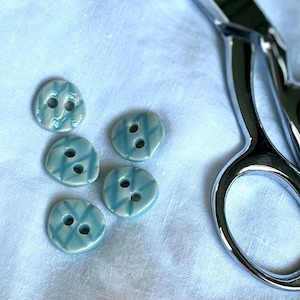Light Blue Stoneware Ceramic Buttons: Handmade Two-Hole Clay Buttons (17mm)
