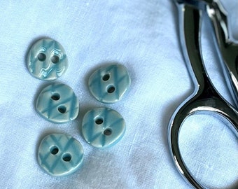 Light Blue Stoneware Ceramic Buttons: Handmade Two-Hole Clay Buttons (17mm)