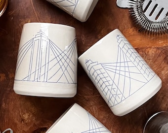 Whiskey Cup // Wheel Thrown and Carved Ceramic Cup without handle - 7 fl oz  // Handmade Pottery