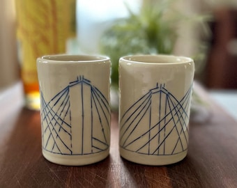 Wheel Thrown and Carved Ceramic Shot - 4 fl oz  // Handmade Pottery // Whiskey Shot