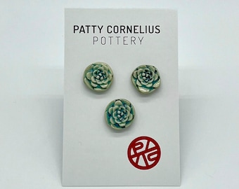 Ceramic Micro Magnets: Green Teal Succulent Set of 3