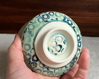 Pottery Tea Bowl: Handmade, Celadon Glaze Ceramic Cup (7 oz)