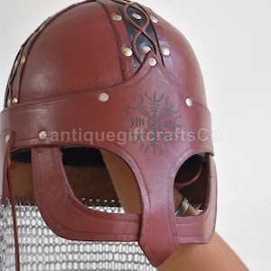 Handcrafted Viking Leather Helmet with Chainmail | Norse Warrior Helmet | LARP, Cosplay, Medieval Reenactment Gear.