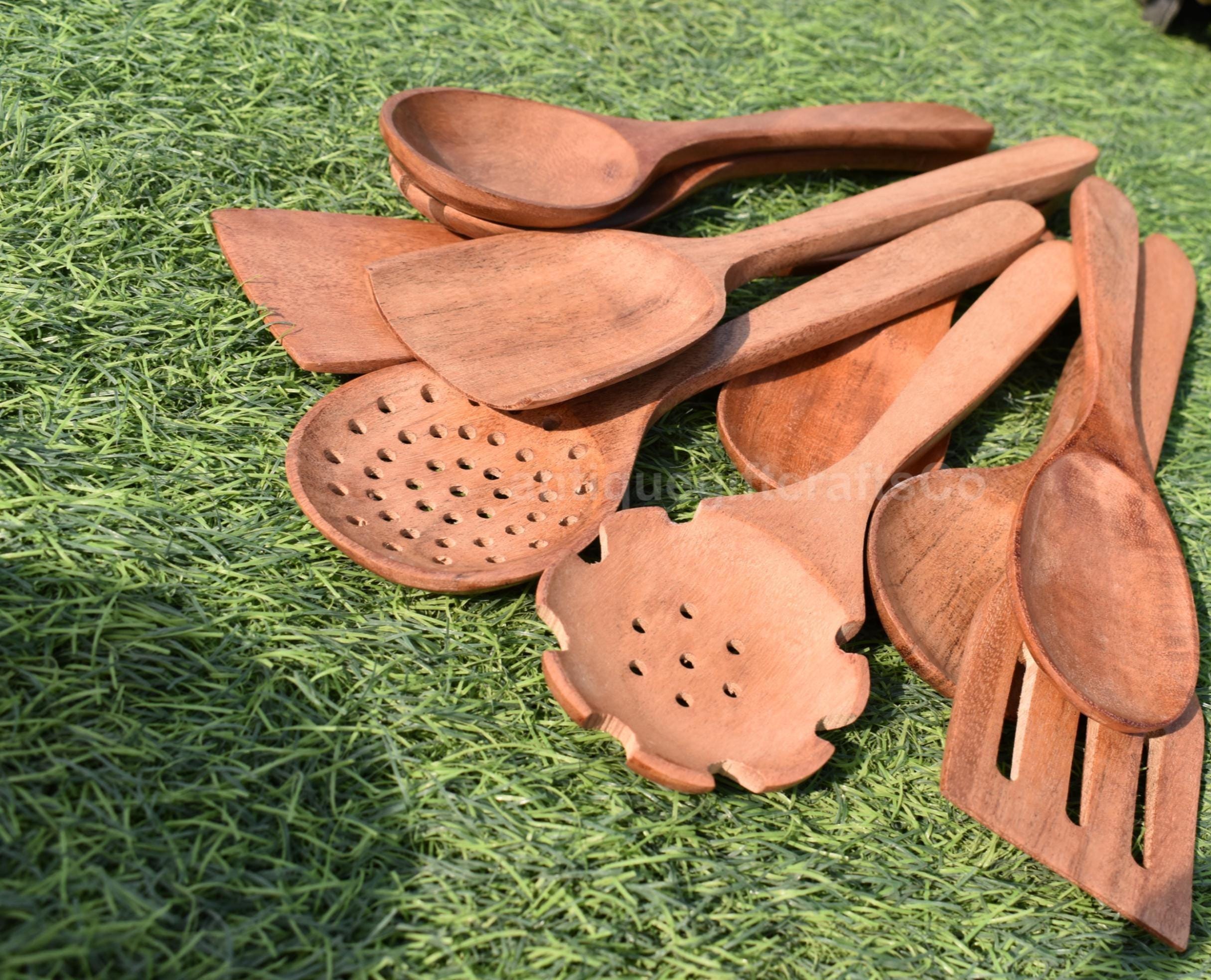 Set 7 Utensili Da Cucina In Legno Di Teak, Per Pentole Antiaderenti, Spatole E Cucchiai - 3