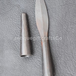 Hand Forged Medieval Viking Iron 8&#39;&#39; Leaf Design Spearhead high carbon steel Spearhead  With Butt cap