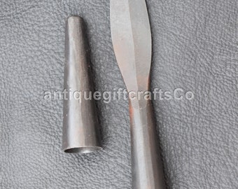 Hand Forged Medieval Viking Iron 8'' Leaf Design Spearhead high carbon steel Spearhead  With Butt cap