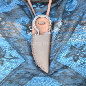 Hand Crafted Viking Medieval Pocket Knife With Leather Cover. Neck knife. Best Gift for Men/Women.