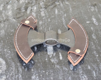 Hand-Forged Medieval Double-Edged Viking Decorative Axe Head – Collectible Metal Art Replica