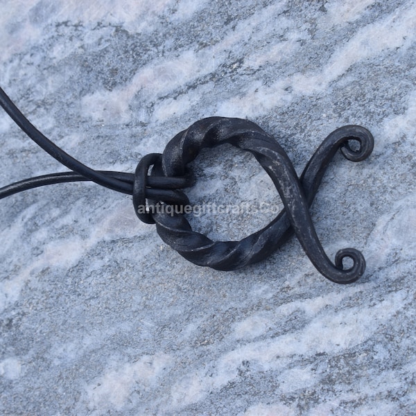 Hand Forged Medieval Troll cross  Twisted Pendent With Leather cord.