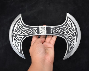 Hand-Forged Decorative Viking Axe Head – Etched Double-Edged Design