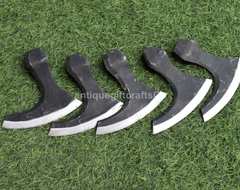 Hand-Forged Decorative Viking-Style Axe Head Replica – Medieval Display Piece – Set of 5