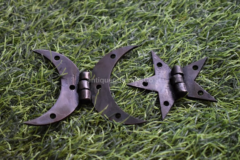 Hand-forged Iron Moon & Star Hinges: Rustic Gothic Cabinet Hardware ...