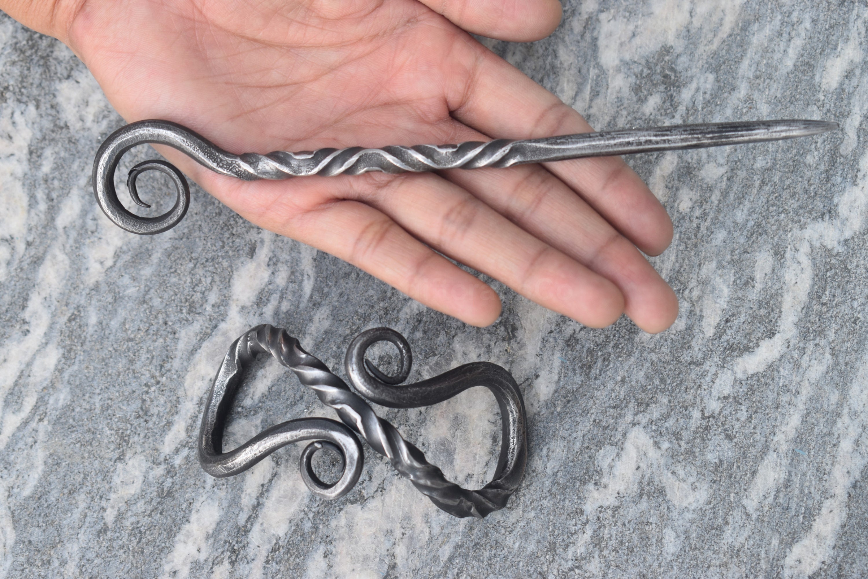 Forged Iron Twisted Spiral Hair Stick - Medieval Hair Pin for Everyday Wear Handcrafted Twisted Iron Hair Stick – Viking-style Medieval  main image 3