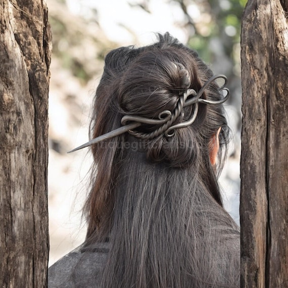 Hand Forged Twisted Viking Hair Stick: Medieval Hair Clip - Etsy display picture 1