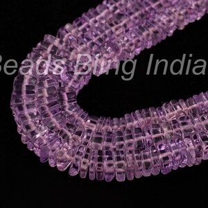 Perle di pietra preziosa a forma quadrata di ametista rosa naturale liscia Heishi, 5-6 mm, permetista di qualità AAA naturale Perle di perline quadrate Heishi liscia