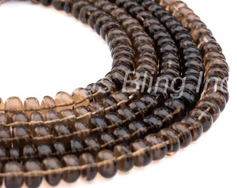 AAA+ Smoky Quartz Smooth Rondelle beads, Smokey quartz Rondelle beads, Dark Color Smokey beads, Smokey Quartz beads strand For Jewelry Craft