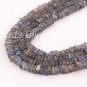 Perle quadrate Heishi lisce in labradorite naturale, perle quadrate in labradorite da 5-6 mm, perle semplici Heishi, perline quadrate lisce, perline distanziatrici
