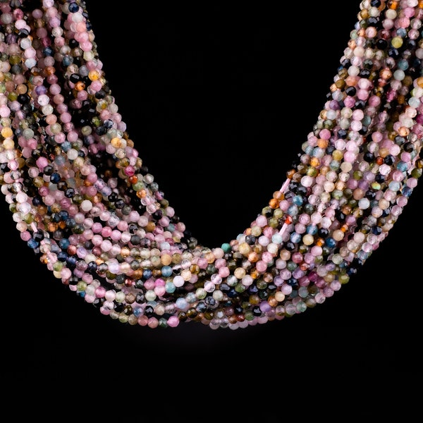 Multi Tourmaline Faceted Round Shape Gemstone Beads, 2mm - 3.5mm Disco Tourmaline Faceted Beads Natural Gemstone Wholesale Beads For Jewelry