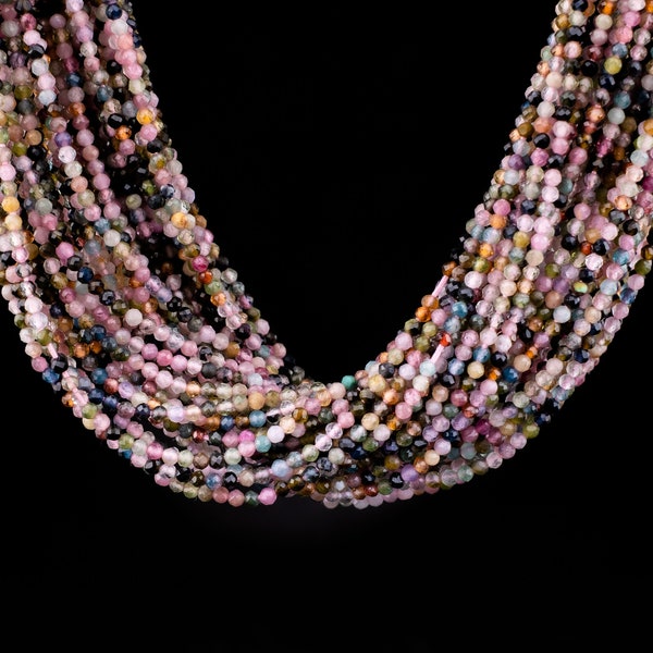 Multi Tourmaline Facettes Forme Ronde Perles de Pierres Précieuses, 2mm - 3.5mm Disco Tourmaline Perles Facettées Pierres Précieuses Naturelles Perles en Gros Pour Bijoux