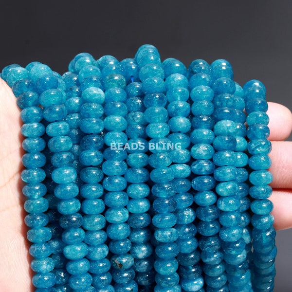 Natural Neon Apatite Quartz Smooth Rondelle Beads, 8 mm Neon Quartz Gemstone Beads, Blue Apatite Loose Beads Strand for Jewelry on Wholesale