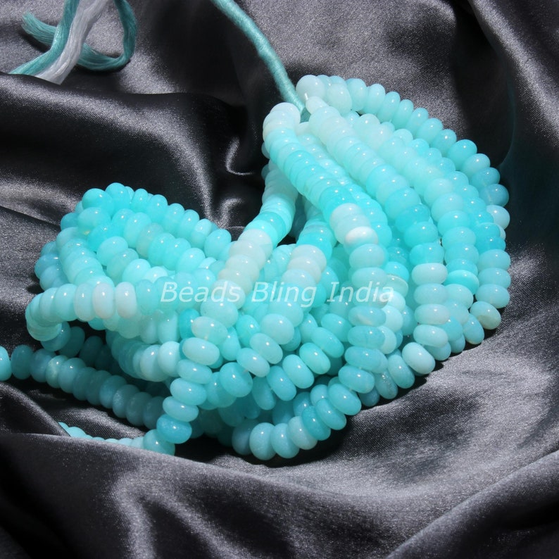 Peruvian Blue Opal Smooth Rondelle Gemstone Beads 16 inch, 7-9 mm AAA Sky blue opal Shaded Beads For Necklace & Bracelet Jewelry Making image 3