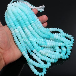 Peruvian Blue Opal Smooth Rondelle Gemstone Beads 16 inch, 7-9 mm AAA Sky blue opal Shaded Beads For Necklace & Bracelet Jewelry Making image 1