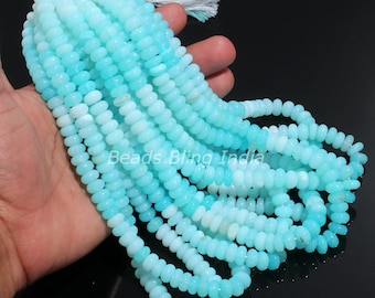 Peruvian Blue Opal Smooth Rondelle Gemstone Beads 16 inch, 7-9 mm AAA Sky blue opal Shaded Beads For Necklace & Bracelet Jewelry Making