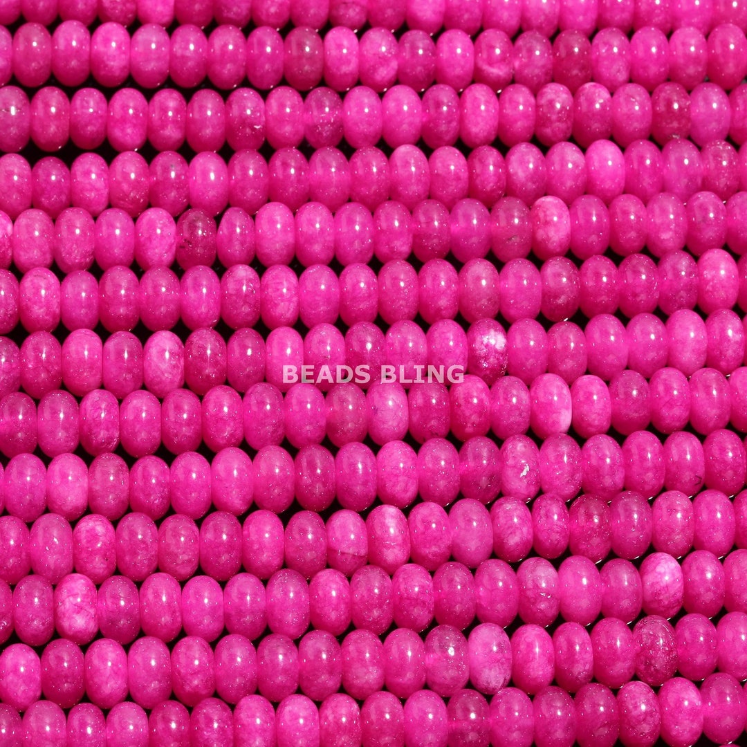 AAA Natural Hot Pink Quartz Smooth Rondelle Beads, 8 Mm Pink Chalcedony