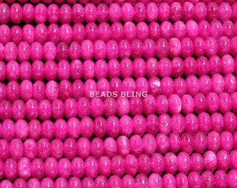 AAA Natural Hot Pink Quartz Smooth Rondelle Beads, 8 mm Pink Chalcedony Quartz Gemstone Beads, Neon Pink Crystal Loose Beads Strand, Jewelry