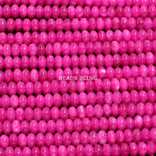 AAA Natural Hot Pink Quartz Smooth Rondelle Beads, 8 mm Pink Chalcedony Quartz Gemstone Beads, Neon Pink Crystal Loose Beads Strand, Jewelry