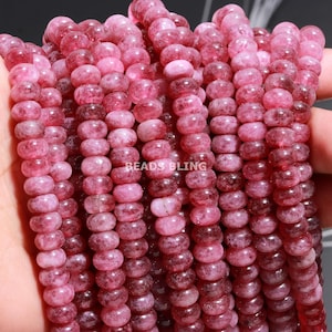 Strawberry Quartz Smooth Rondelle Beads, 8 mm Natural Quartz Gemstone Beads, Pink Strawberry Quartz Crystal Loose Beads Strand for Jewelry