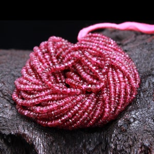 Natural Pink Tourmaline Faceted Rondelle Shape Beads, 3-4 mm Pink Tourmaline Gemstone Beads Strand, AAA Tourmaline Loose Beads for Jewelry