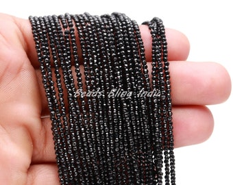 Black Spinel Faceted Round Beads, AAA Gemstone, 2mm Strand