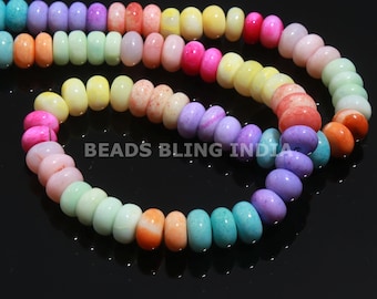 Beautiful Rainbow Opal Smooth Rondelle Shape Beads, 7-10 mm AAA Candy Opal Mix Gemstone Beads Strand for Necklace & Bracelet Making Craft