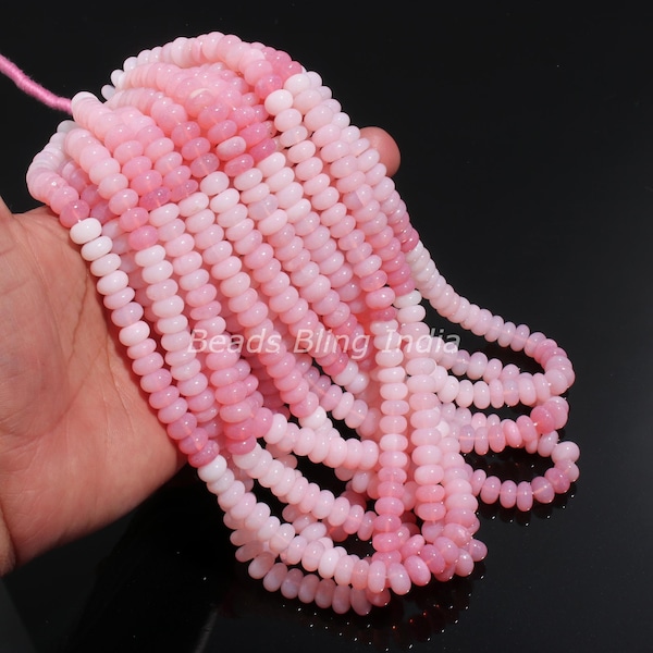 Belles perles lisses en forme de rondelles d'opale rose, 16 pouces de fil, opale rose ombrée, perles AAA en gros pour la fabrication de bijoux