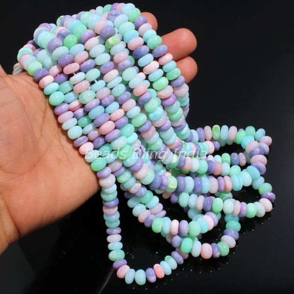 Belle Candy Opal Smooth Rondelle Gemstone Beads, 16 « Strand, 7-9 mm, Multi Disco Color Opal Beads, AAA QUALITY Bead Jewelry Making Craft