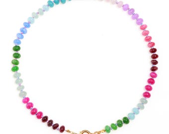 Rainbow Quartz Knotted Choker, Sterling Silver, Boho Jewelry