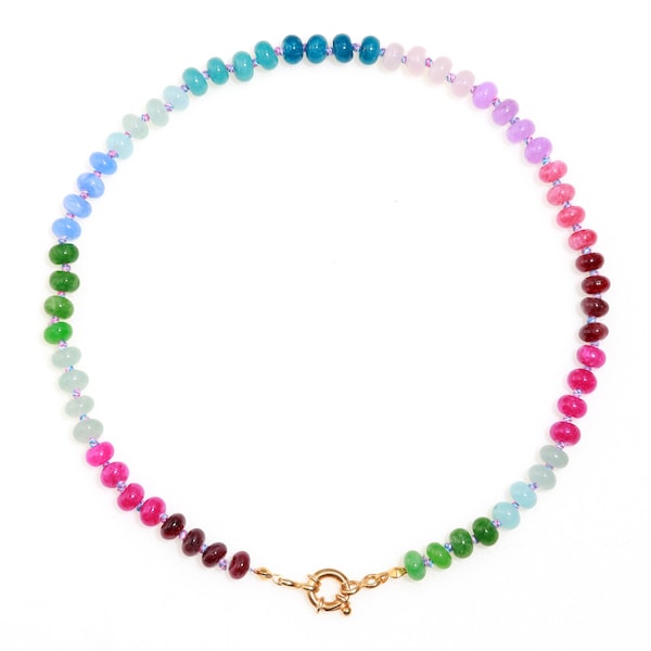 Rainbow Quartz Knotted Choker, Sterling Silver, Boho Jewelry