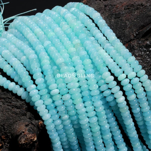 Milky Aquamarine Quartz Smooth Rondelle Beads, 8mm Natural Blue Aquamarine Gemstone Beads, Aqua Blue Beads for Necklace & Jewelry Craft