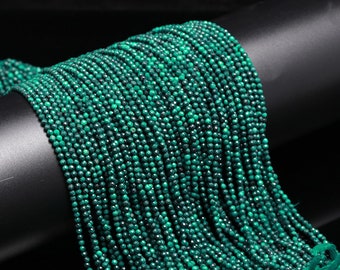 Natural Malachite Micro Faceted 2mm -3mm Round Beads, 13" Pecock Green Malachite Gemstone Beads AAA Wholesale Beads For Jewelry Making Craft