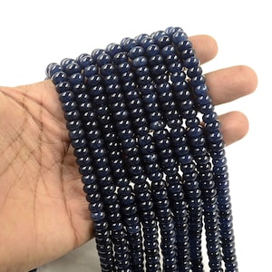 8mm Blue Sapphire Quartz Smooth Rondelle Beads, Natural Sapphire Quartz Gemstone Beads, AAA Loose Gemstone Beads Strand for Necklace Jewelry