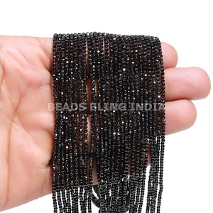 Natural Black Spinel Faceted Round Beads, 13 Inches 2-3 mm AAA Micro Faceted Round Loose Gemstone Beads for Necklace & Bracelet Making Craft