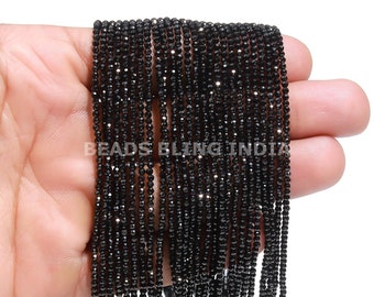 Faceted Black Spinel Beads, AAA Micro Gemstone, 2-3 mm, 13 Inch Strand