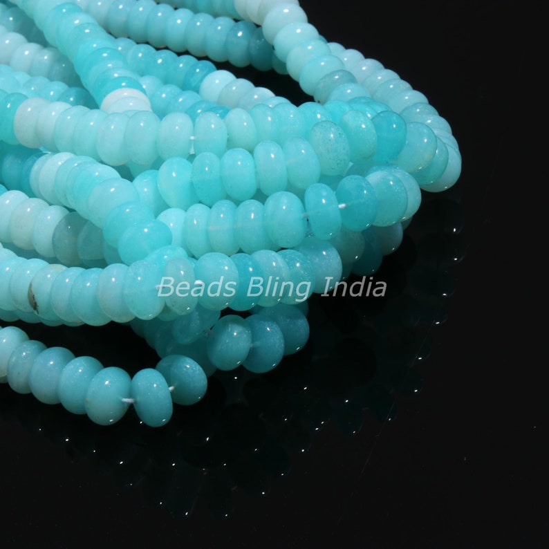 Peruvian Blue Opal Smooth Rondelle Gemstone Beads 16 inch, 7-9 mm AAA Sky blue opal Shaded Beads For Necklace & Bracelet Jewelry Making image 2