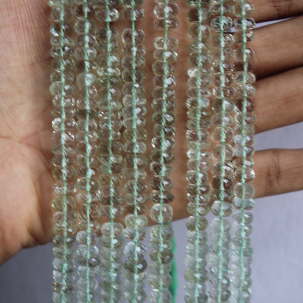 AAA Quality Natural Amethyst Faceted Rondelle Beads, 13 Inches 7.5-8.5 mm Green Amethyst Gemstone Beads For Necklace & Bracelet Making Craft