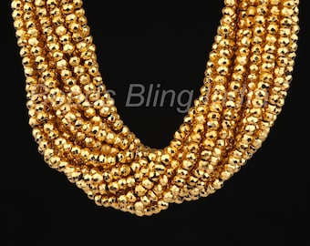 Golden Pyrite Faceted Rondelle Beads, AAA Quality 3-4.5mm, 13-inch Strand