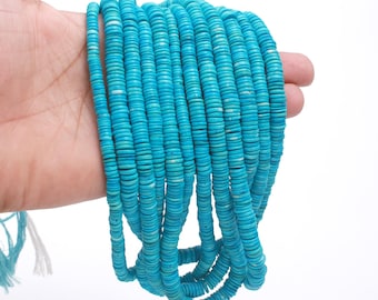 AAA Turquoise Heishi Beads, Smooth Gemstone Tyre Beads, 16 Inch Strand